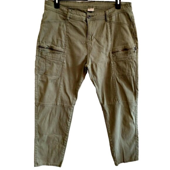 London Fog Supply Co Womens Utility Cargo Pants 8 Pocket Army Green Tapered - 14 - Picture 1 of 8